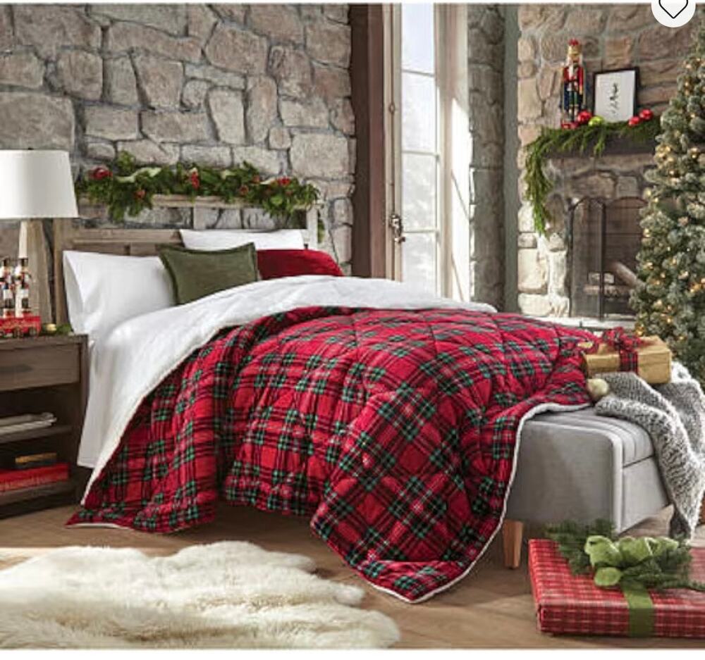 NEW! North Pole Trading Co. Faux Mink To Sherpa Throw Red Plaid 50in*60in